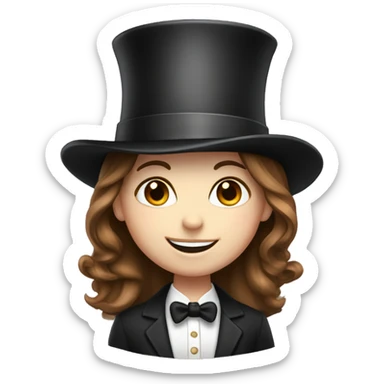 happy white girl - brown hair- magician- top hat sticker