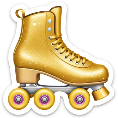 Gold glitter roller skates with hearts  sticker