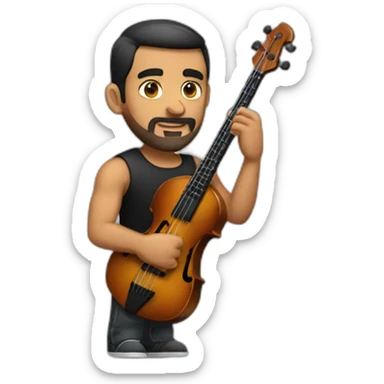 strong latin man, with muscles, with a thin beard, in a black shirt playing the bass sticker