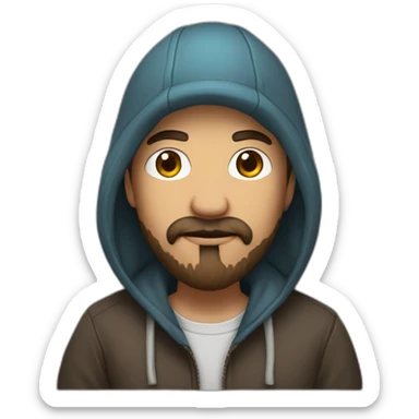 it nerd in hoodie with fisherman beanie and mustache and beard brown hair sticker
