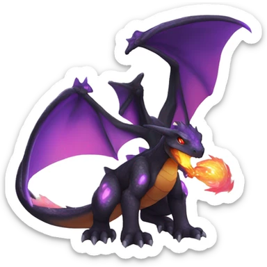 Black shiny nebula chibi Charizard-Raptor-Fakémon with purple flame on tail full body sticker