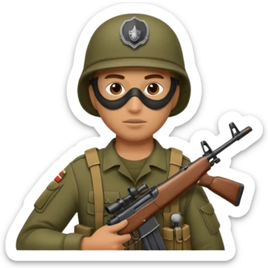 Soldier holding rifle with mask on
 sticker