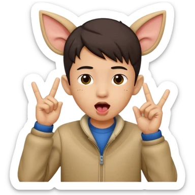 a boy with asian eyes holding his ears out with 2 fingers and with his tongue out sticker