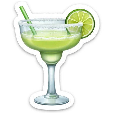 Margarita – glass with salted rim, lime wedge, ice sticker