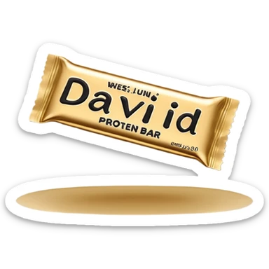 protein bar gold wrapper that says David on it in black font  sticker