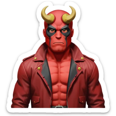 cinematic realistic portrait superhero Hellboy by Mike Mignola sticker