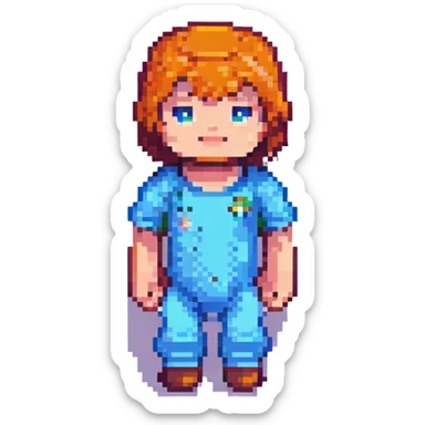 cute baby in Minecraft pixel art style, dashing forward with arms out, blocky background sticker