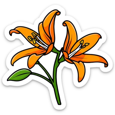 bright orange lily flower cartoonish sticker sticker