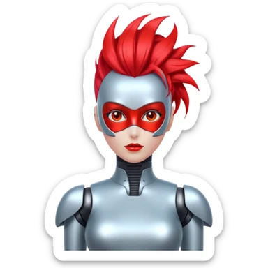 Sexy reflective glass face dronification robot girl with a red mohawk full body pinup pose  sticker