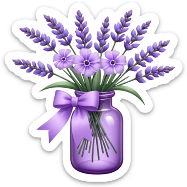 aesthetic bow in light purple , purple glass bottle and in it a beautiful bouquet of lavender sticker