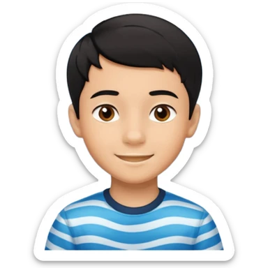 An Emoji of boy age in 10 with short black hair, who can be described by three words: perfectionist, air, ocean sticker