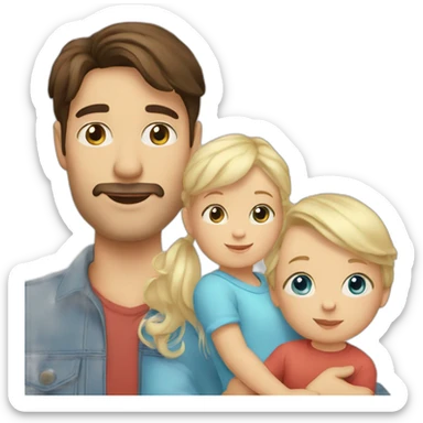Brunette mum, dad and 2 years boy with blue eyes and 1 month blond baby sticker