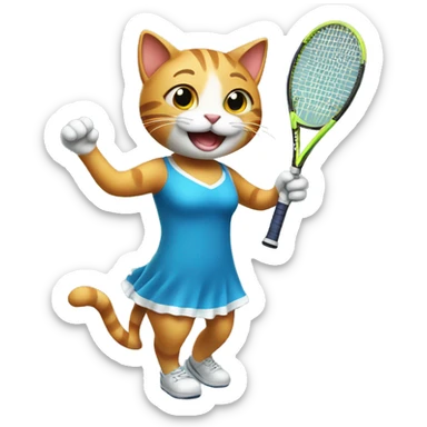 happy cat in a dress playing tennis sticker