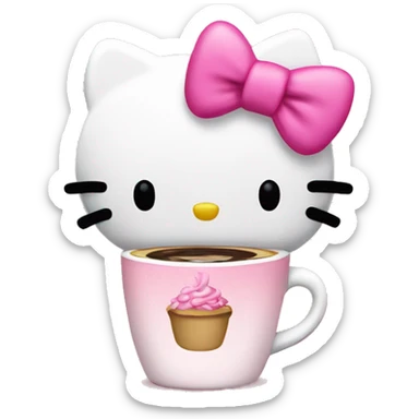Hello kitty with a pink bow at a all all pink and white coffee shop sticker