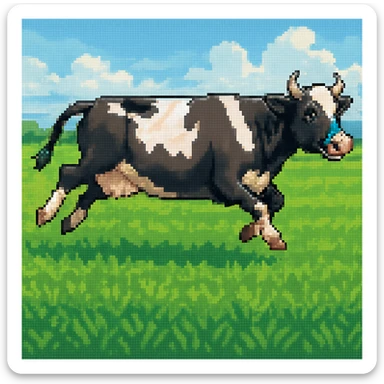 Make the image have a green grass field background in the style of pixel art sticker