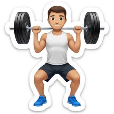 smiling man black shorts black t shirt blue shoes barbell squats sticker