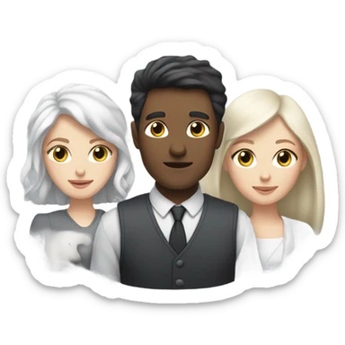 dark hair white man and white hair white woman with dark cat and semi-dark-semi-gray-semi-white cat sticker