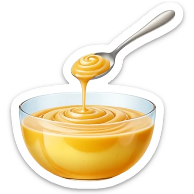 small glossy swirl or spoonful of golden fruit purée with smooth thick texture, slightly translucent surface, subtle ripple suggesting softness and freshness, color ranges from light yellow to soft peach, no bowl or garnish, apple emoji style, soft lighting, subtle shadows, emoji scale sticker