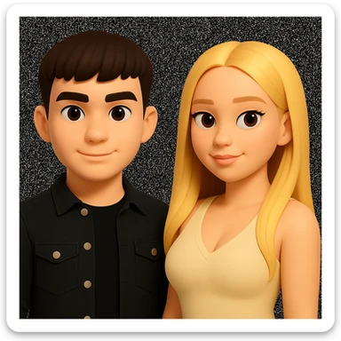 Slightly increase the volume of the upper body of the girl, separate the girl and the boy from each other, and make the skin color the same for both characters. Maintain the cartoonish 3D style as in the reference image. sticker