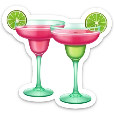 Pink margarita glass and pale green margarita glasses clinking at an angle sticker
