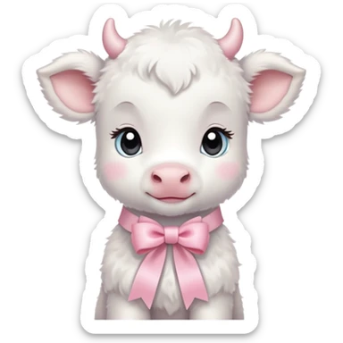White baby calf with pastel pink ribbon around neck sticker