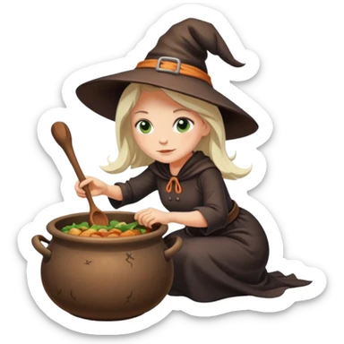 Cadı kazanında yemek yapan bir cadı sticker
