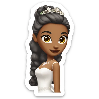 Bratz, bride, black half up half down hair, olive skin, brown almond cat eyes sticker