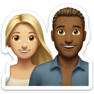 Woman and man smiling, woman has straight Brown hair in a ponytail, slightly sunkissed skin, man has blonde long hair which are in a ponytail, slightly sunkissed skin sticker