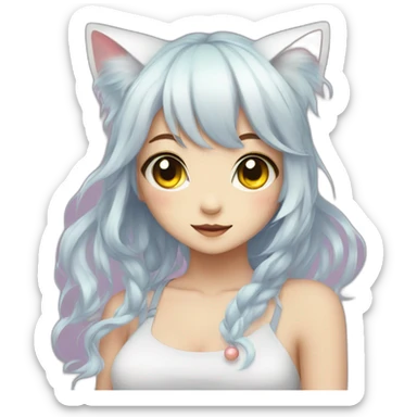 neko girl with rainbow eyes sticker