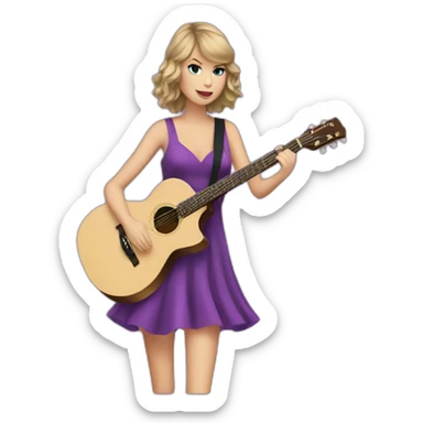 Taylor swift with a purple dress and playing guitar sticker