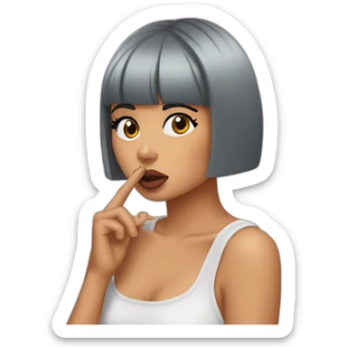 Kylie Jenner wondering and holding her finger on her lips sticker