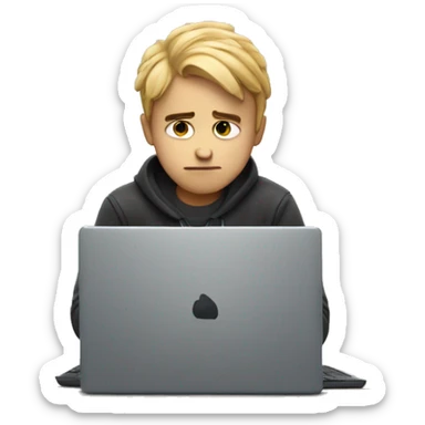 feeling sad boy with laptop sticker