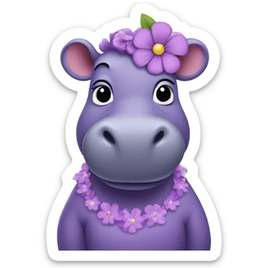 purple hippo with a flower on her head and in a dress sticker