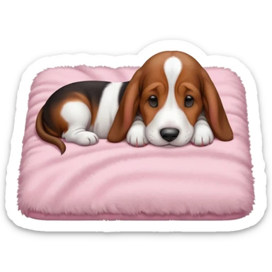 A baby basset hound sleeping on a baby pink blancket sticker