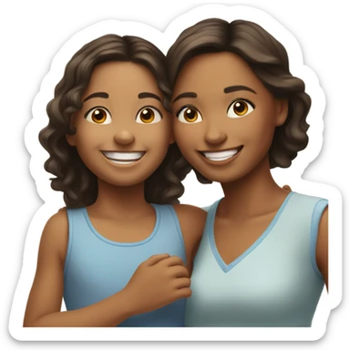 happy girl with daughter smiling sticker