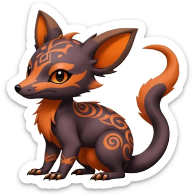 Rare warm-colored exotic cute epic aesthetic gothic colorful Salandit-Eevee-Civet-species-Fakemon-hybrid-creature, with tribal tattoo markings, full body sticker