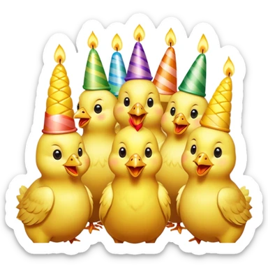 Six chickens singing, happy birthday With a corn on the cob and candles ￼￼ sticker
