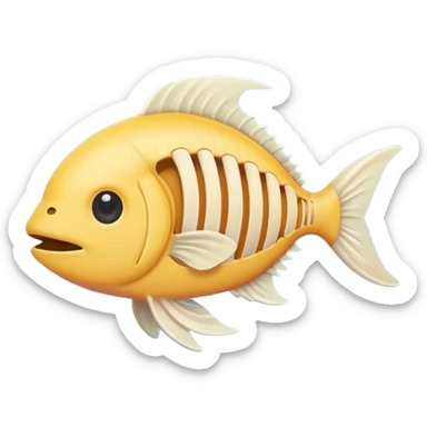 A simple emoji-style fishbone — cartoon look, clean outline, pastel colors, with a rounded fish head, hollow eye, and clear rib bones leading to a tail. Minimal, cute, and high contrast without any cat shown sticker
