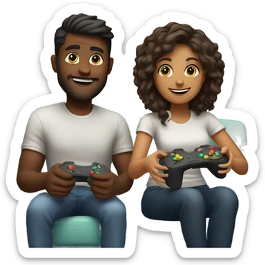 happy couple playing video games sticker