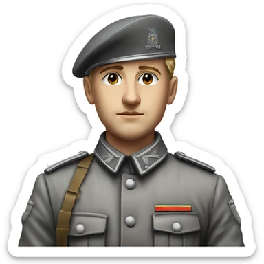 photorealistic 30 years old german soldier the middle of the XX century gray uniform detailed face with wrinkles, closed mouth, small eyes  sticker