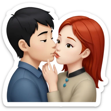 black hair asian boy kisses redhead white girl  sticker