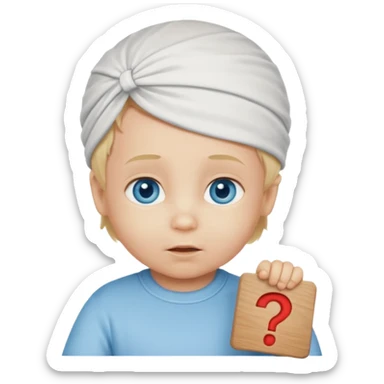 Caucasian blond hair blue eyed infant baby with a genius sign over it’s head sticker