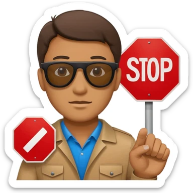 a man with cardboard in hands stopping cars sticker