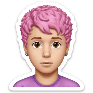 justin bieber with pink short curly hair sticker