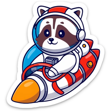 raccoon astronaut riding a rocket sticker