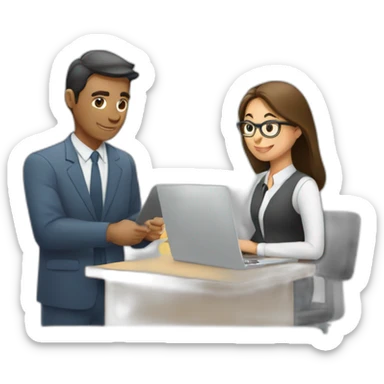 Mujer y hombre trabajando en una oficina sticker