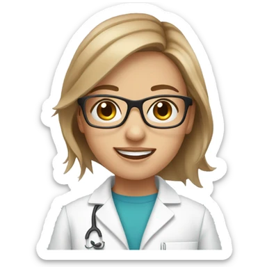 Blue eyed, ligh brown hair, pharmacist girl with glasses  sticker