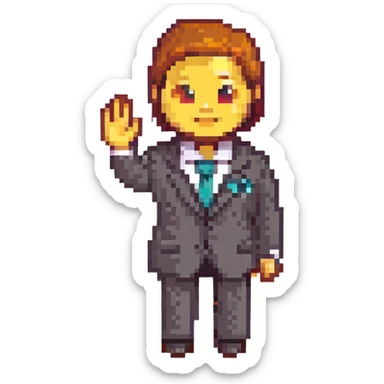 recruiter emoji, pixel art style, business suit, waving sticker