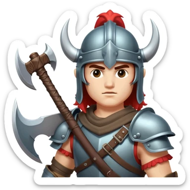 retro 80s fantasy warrior with helmet and battle axe sticker