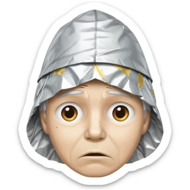 tin foil hat with upset face sticker
